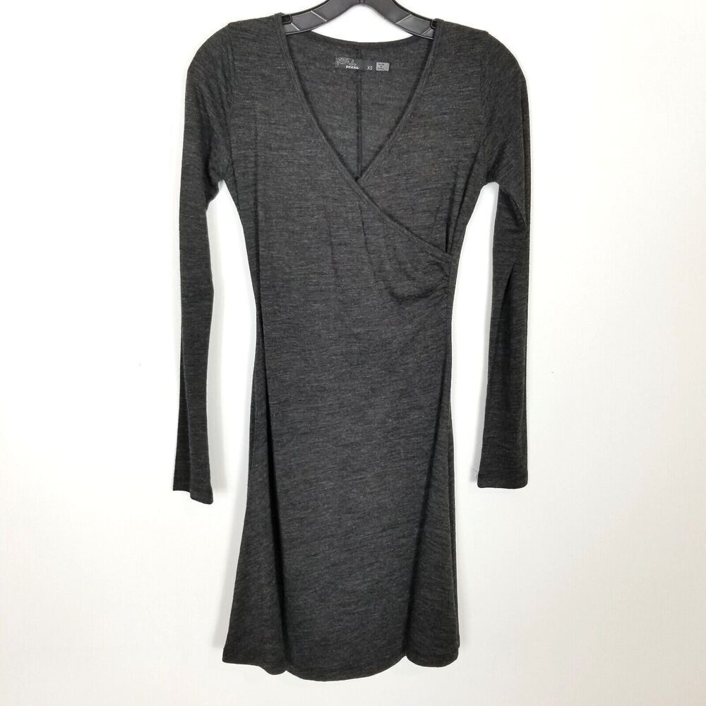 Prana Women Nadia Wool Blend  Long‎ Sleeve Dress Sz XS Gray Long Sleeve Casual
